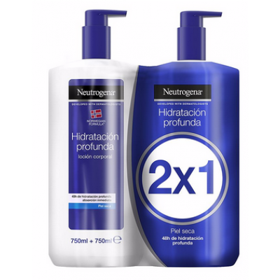 Neutrogena Duo Loção corporal hidratação profunda pele seca 2 x 750 ml com Desconto de 60% na 2ª Embalagem