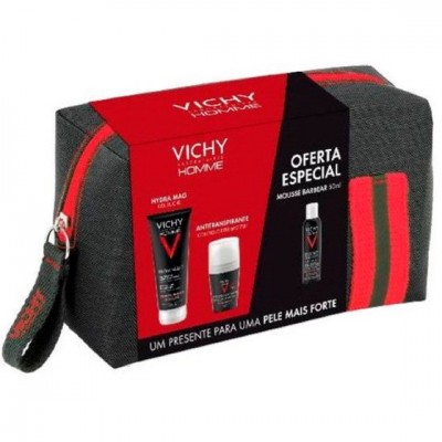 Vichy Homme Deo Antitranspirante controlo extremo 72h 50 ml + Hydra Mag C Gel de duche 200 ml com Oferta Mousse barbear 50 ml + Bolsa