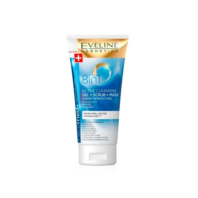 Eveline Cosmetics Facemed+ Gel de Limpeza + Esfoliante + Máscara Facial Anti-Imperfeições 8 em 1 150ml