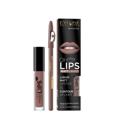 Eveline Cosmetics OH! My Lips Nº2 Batom Líquido Matte em Gloss + Lápis Delineador