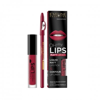 Eveline Cosmetics OH! My Lips Nº5 Batom Líquido Matte em Gloss + Lápis Delineador